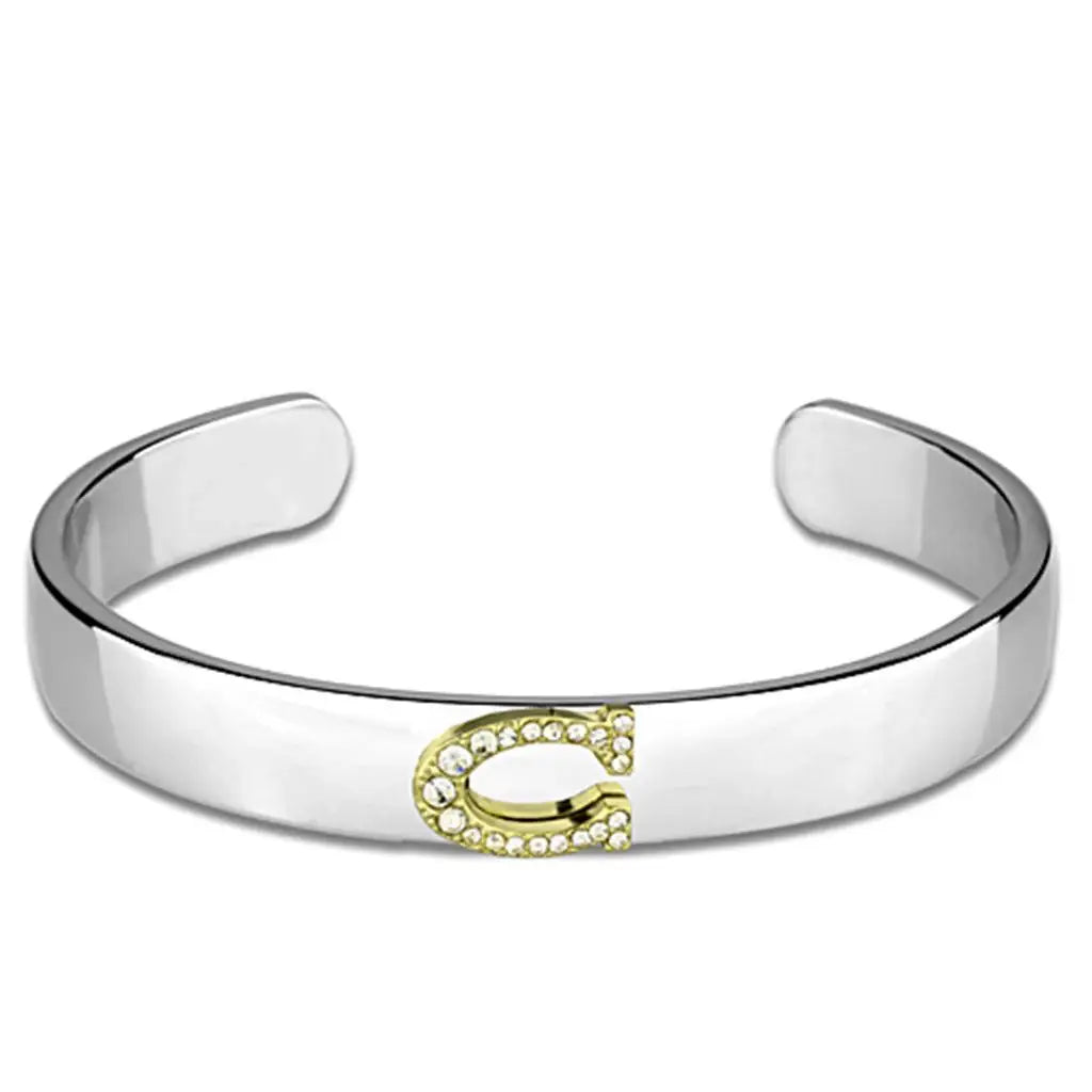 LO3613 - Reverse Two-Tone White Metal Bangle with Top Grade Crystal in Clear - Alamode - Flyclothing LLC