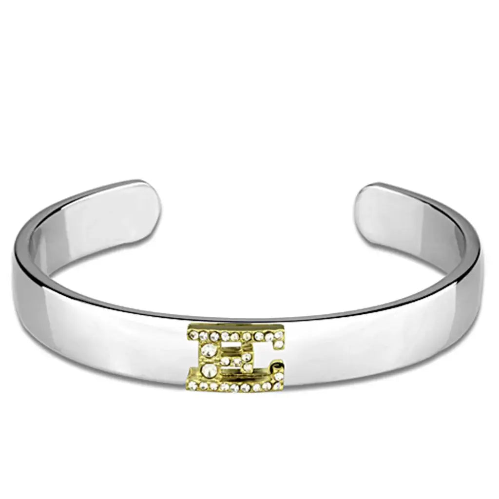 LO3615 - Reverse Two-Tone White Metal Bangle with Top Grade Crystal in Clear - Alamode - Flyclothing LLC