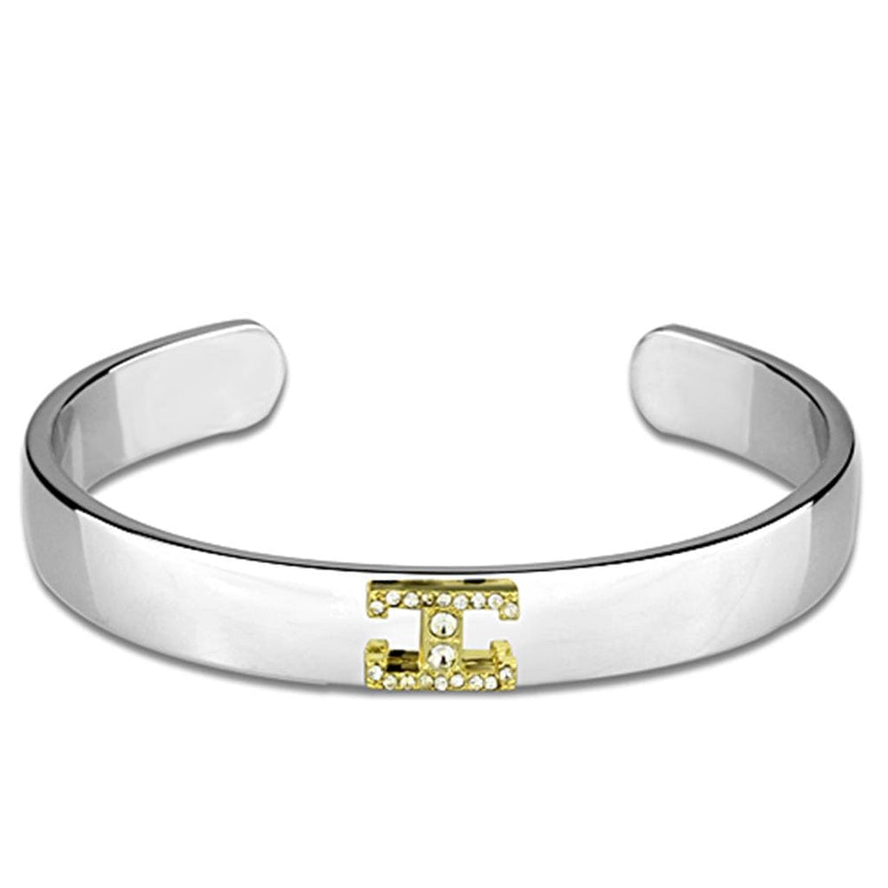 LO3619 - Reverse Two-Tone White Metal Bangle with Top Grade Crystal  in Clear - Alamode