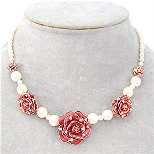 LO361 - Gold Brass Necklace with Synthetic Pearl in Citrine Yellow - Alamode - Flyclothing LLC