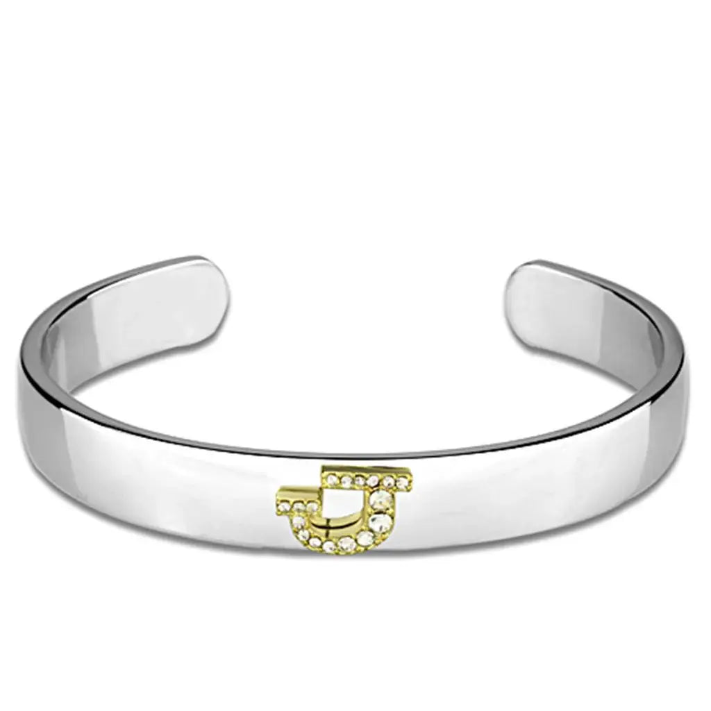 LO3620 - Reverse Two-Tone White Metal Bangle with Top Grade Crystal in Clear - Alamode - Flyclothing LLC