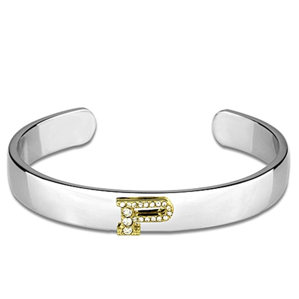 LO3626 - Reverse Two-Tone White Metal Bangle with Top Grade Crystal  in Clear - Alamode