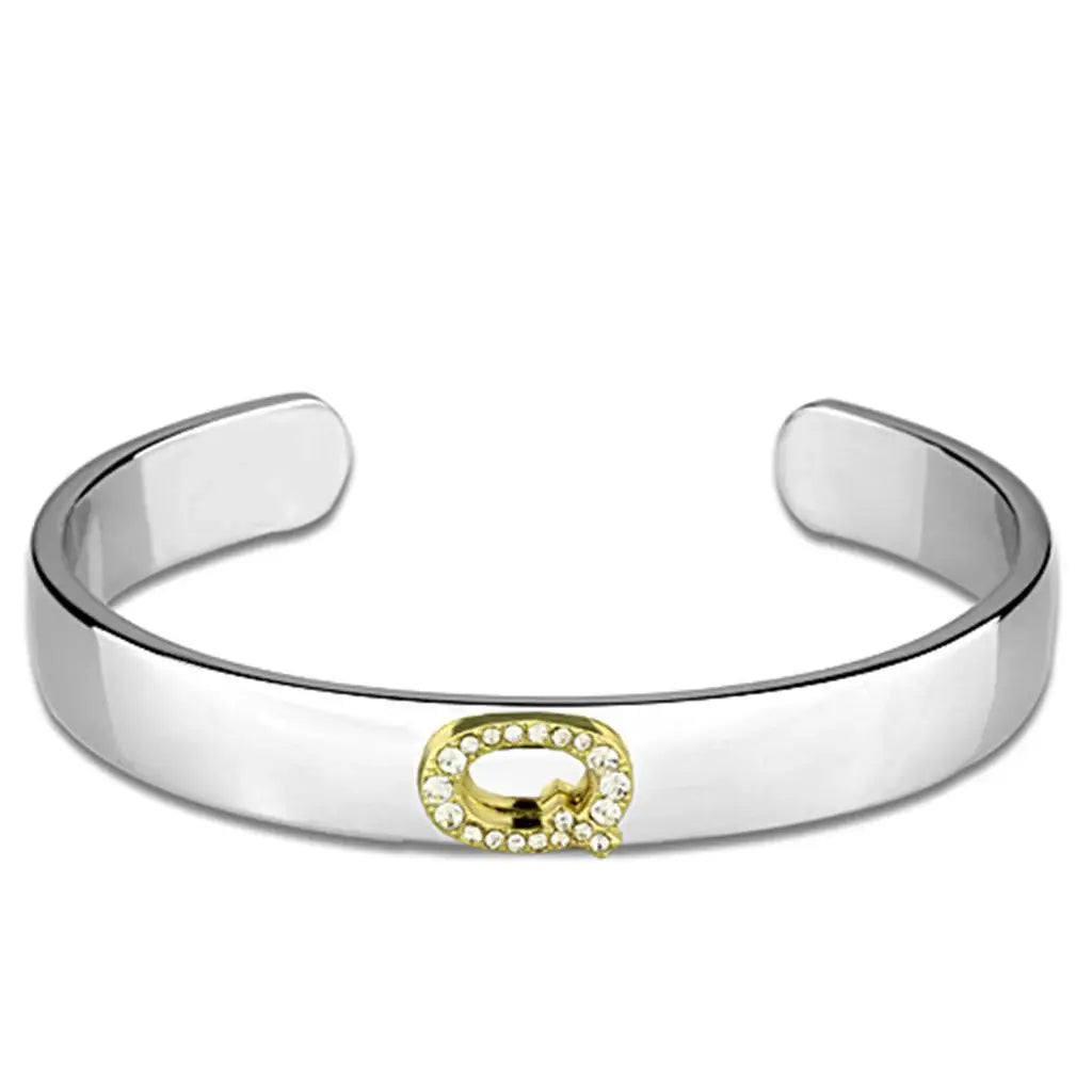 LO3627 - Reverse Two-Tone White Metal Bangle with Top Grade Crystal in Clear - Alamode - Flyclothing LLC