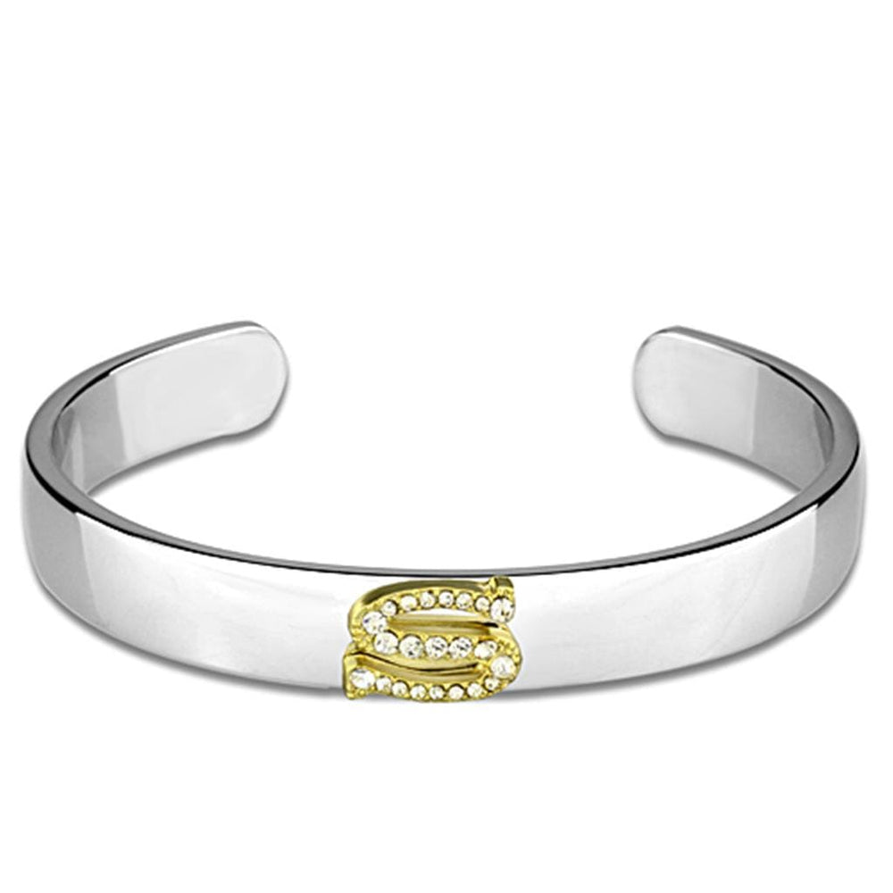 LO3629 - Reverse Two-Tone White Metal Bangle with Top Grade Crystal  in Clear - Alamode