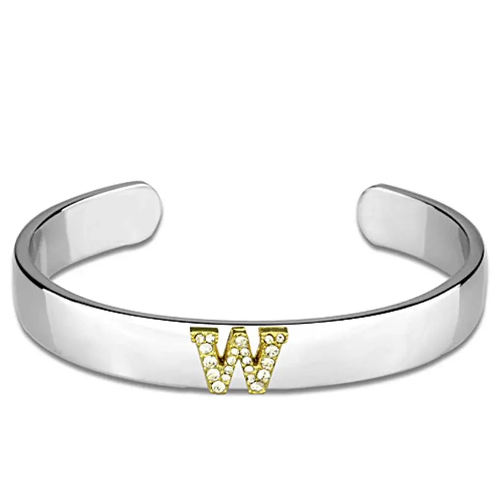 LO3633 - Reverse Two-Tone White Metal Bangle with Top Grade Crystal in Clear - Alamode - Flyclothing LLC