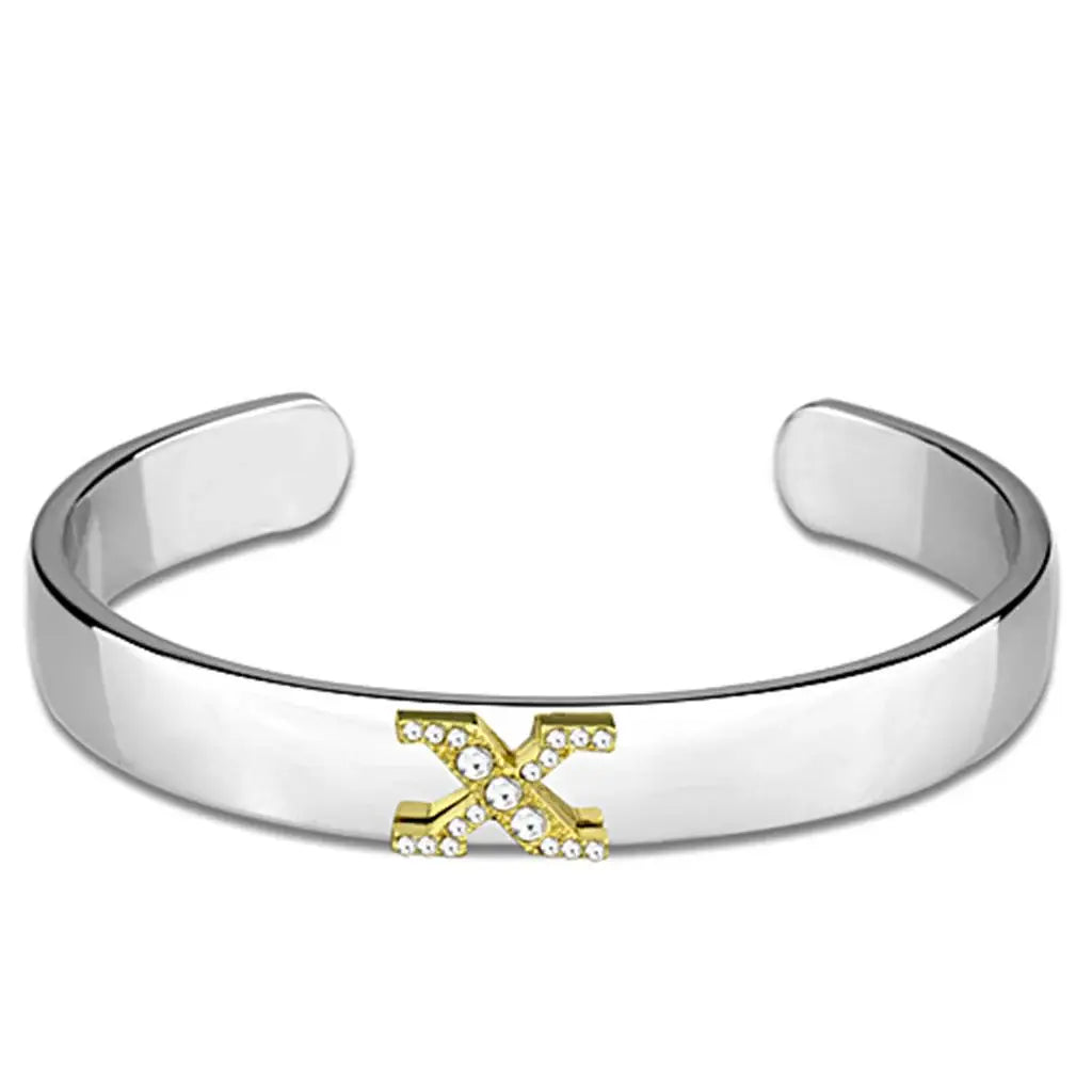 LO3634 - Reverse Two-Tone White Metal Bangle with Top Grade Crystal in Clear - Alamode - Flyclothing LLC