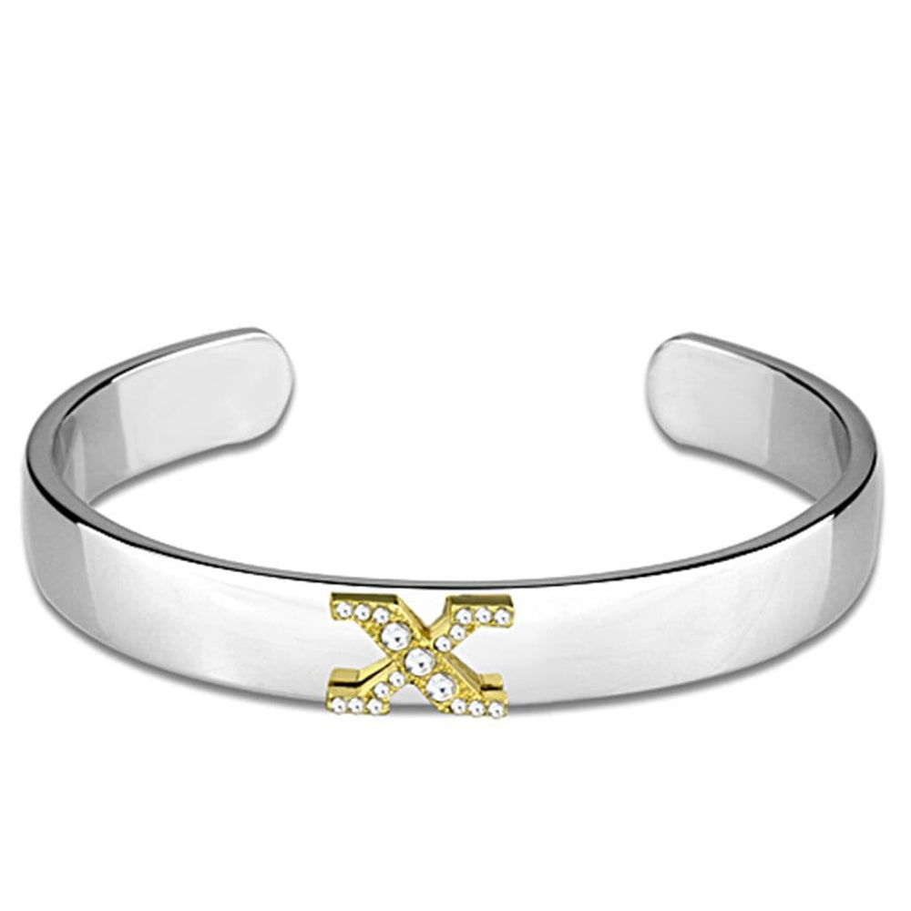 LO3634 - Reverse Two-Tone White Metal Bangle with Top Grade Crystal  in Clear - Alamode