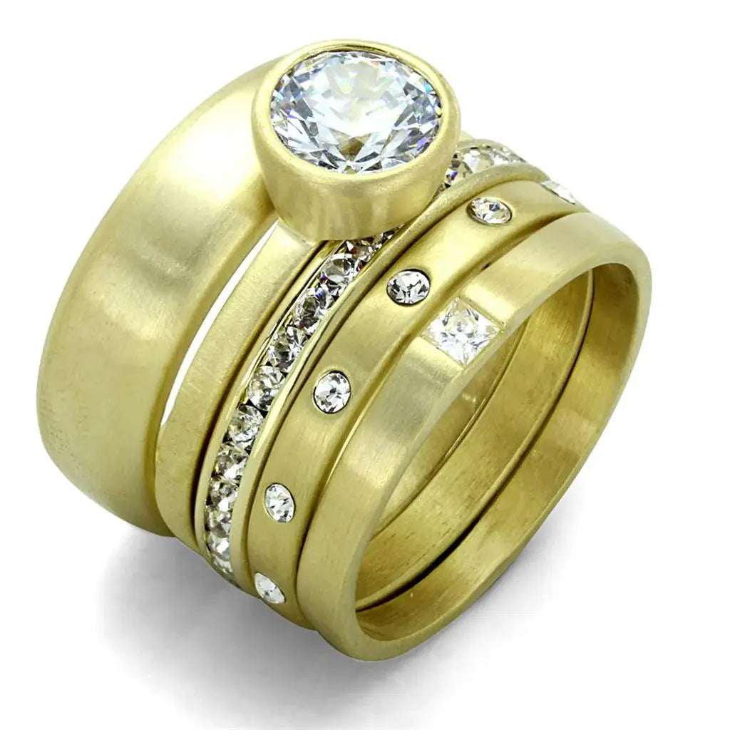 LO3645 - Gold & Brush Brass Ring with AAA Grade CZ in Clear - Alamode - Flyclothing LLC