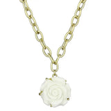 LO3661 - Gold & Brush Brass Necklace with Synthetic Synthetic Stone in White - Alamode - Flyclothing LLC