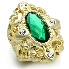 LO3665 - Gold & Brush Brass Ring with Synthetic Synthetic Glass in Emerald