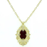 LO3670 - Gold & Brush Brass Chain Pendant with Synthetic Synthetic Glass in Siam - Alamode - Flyclothing LLC