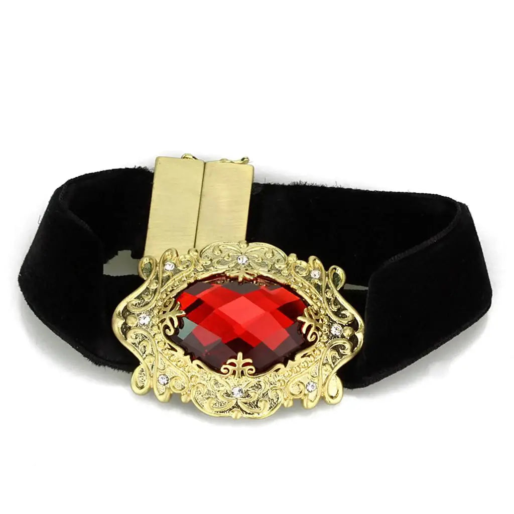 LO3671 - Gold & Brush Brass Bracelet with Synthetic Synthetic Glass in Siam - Alamode - Flyclothing LLC