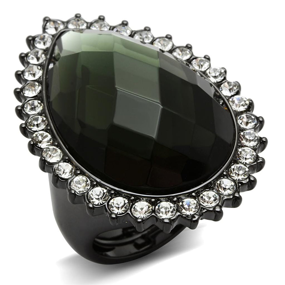 LO3688 - Ruthenium Brass Ring with Synthetic Synthetic Glass in Black Diamond - Alamode