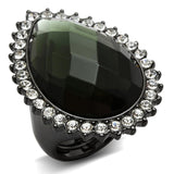 LO3688 - Ruthenium Brass Ring with Synthetic Synthetic Glass in Black Diamond - Alamode