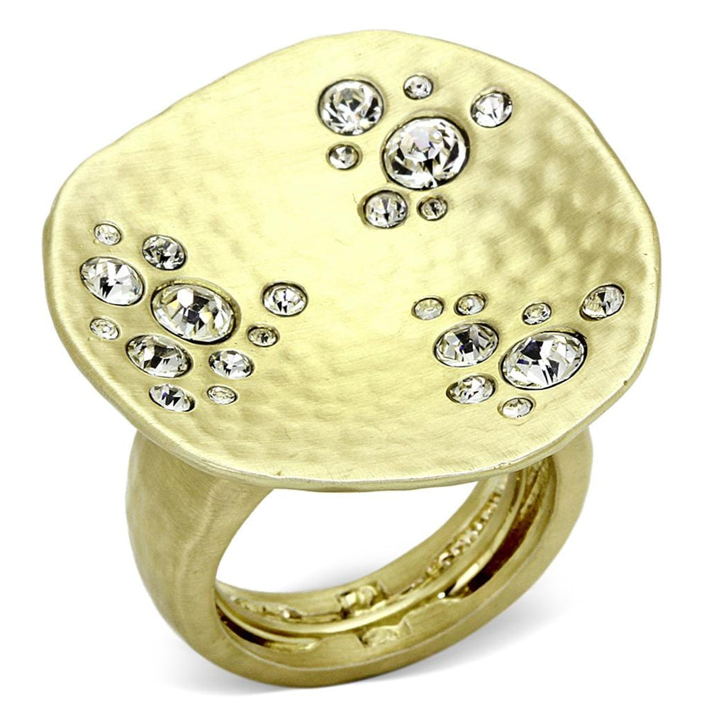 LO3694 - Gold & Brush Brass Ring with Top Grade Crystal  in Clear - Alamode