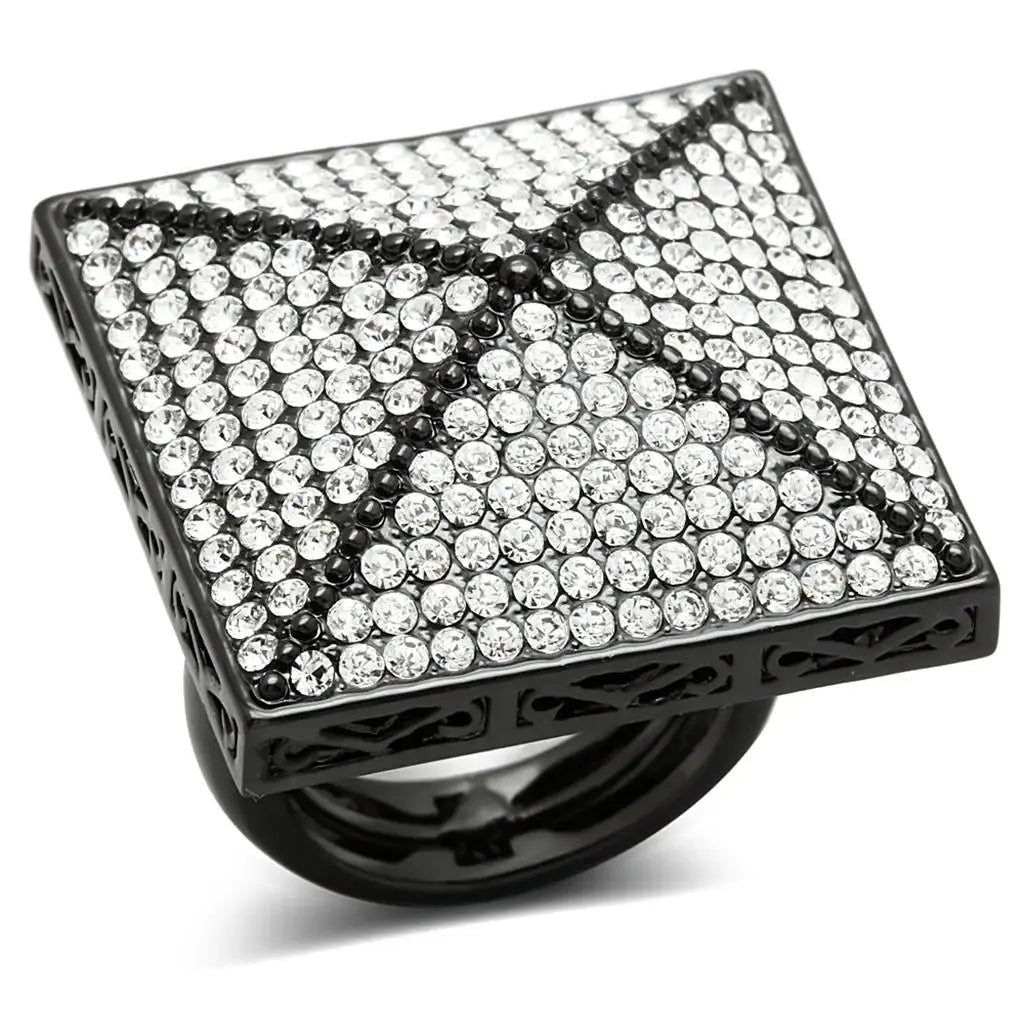 LO3696 - TIN Cobalt Black Brass Ring with Top Grade Crystal in Clear - Alamode - Flyclothing LLC