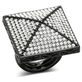 LO3696 - TIN Cobalt Black Brass Ring with Top Grade Crystal in Clear - Alamode - Flyclothing LLC