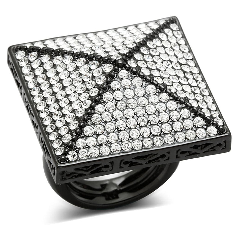 LO3696 - TIN Cobalt Black Brass Ring with Top Grade Crystal  in Clear - Alamode