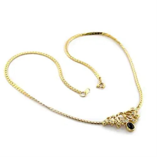 LO369 - Gold Brass Necklace with Top Grade Crystal in Black Diamond - Alamode - Flyclothing LLC