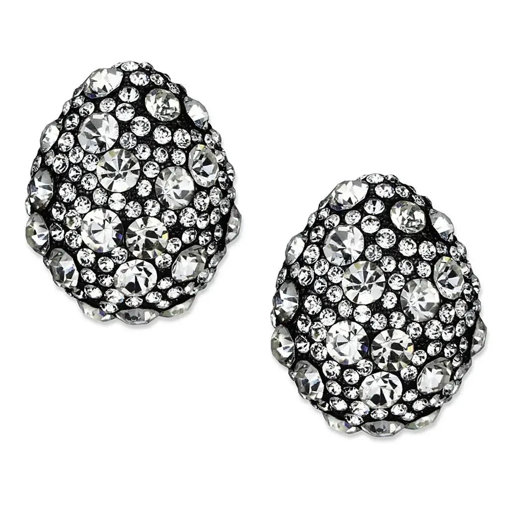 LO3700 - TIN Cobalt Black Brass Earrings with Top Grade Crystal in Clear - Alamode - Flyclothing LLC
