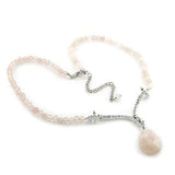 LO370 - Silver Brass Chain Pendant with Precious Stone PINK CRYSTAL in Light Rose - Alamode