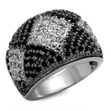 LO3738 - Rhodium + Ruthenium Brass Ring with AAA Grade CZ  in Black Diamond - Alamode