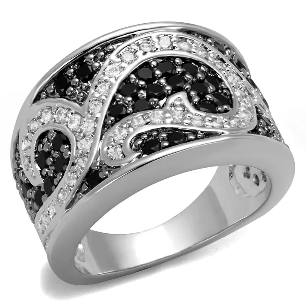 LO3739 - Rhodium + Ruthenium Brass Ring with AAA Grade CZ in Black Diamond - Alamode - Flyclothing LLC