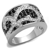 LO3739 - Rhodium + Ruthenium Brass Ring with AAA Grade CZ  in Black Diamond - Alamode