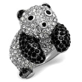 LO3740 - Rhodium + Ruthenium Brass Ring with Synthetic Synthetic Glass in Jet - Alamode - Flyclothing LLC