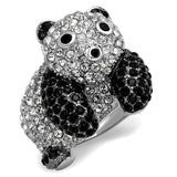LO3740 - Rhodium + Ruthenium Brass Ring with Synthetic Synthetic Glass in Jet - Alamode