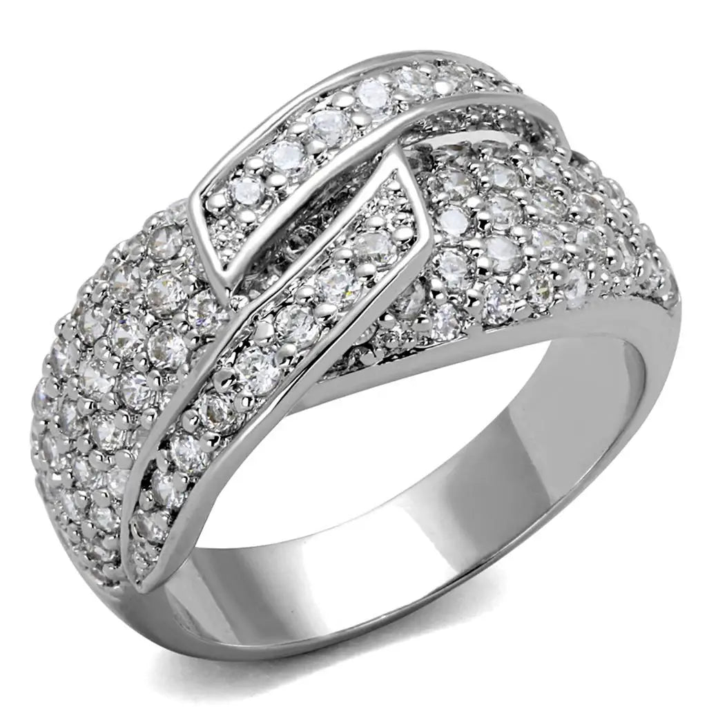 LO3741 - Rhodium Brass Ring with AAA Grade CZ in Clear - Alamode - Flyclothing LLC