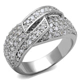LO3741 - Rhodium Brass Ring with AAA Grade CZ  in Clear