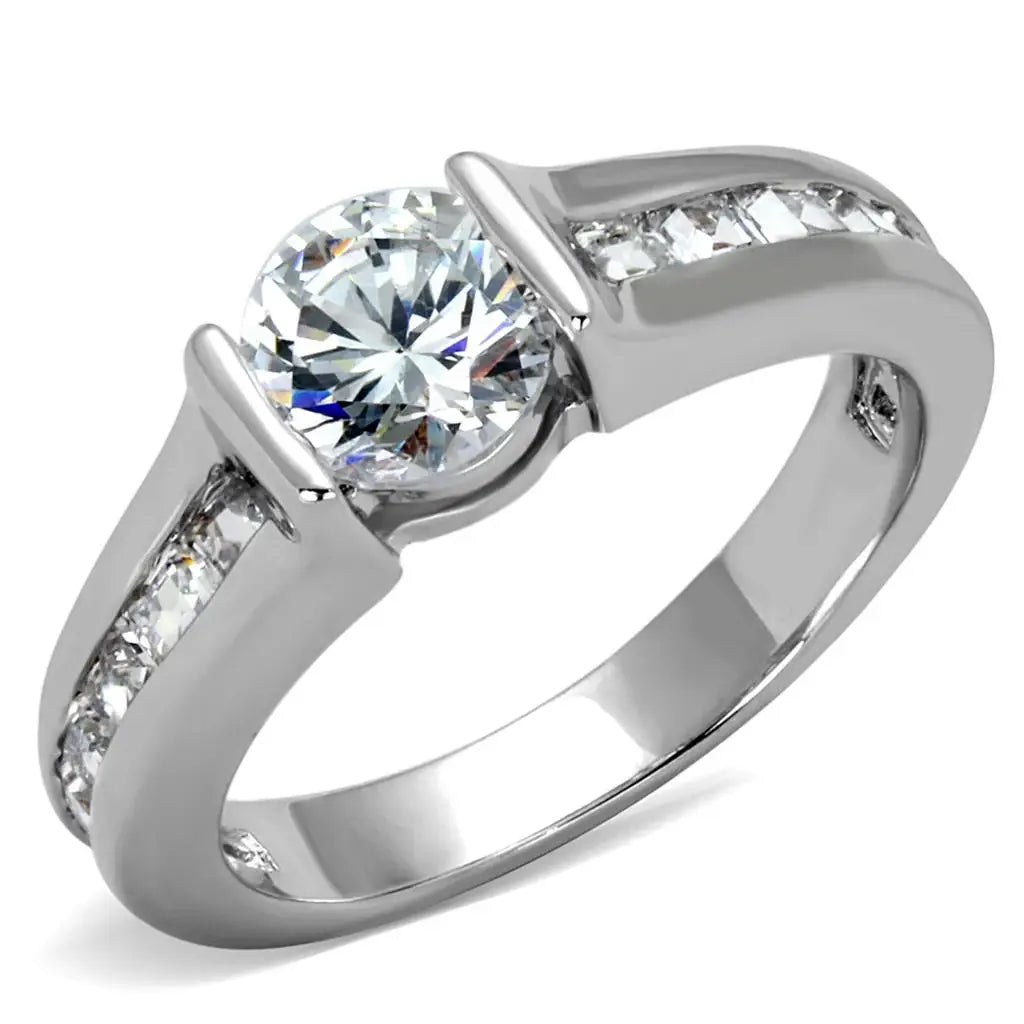 LO3744 - Rhodium Brass Ring with AAA Grade CZ in Clear - Alamode - Flyclothing LLC