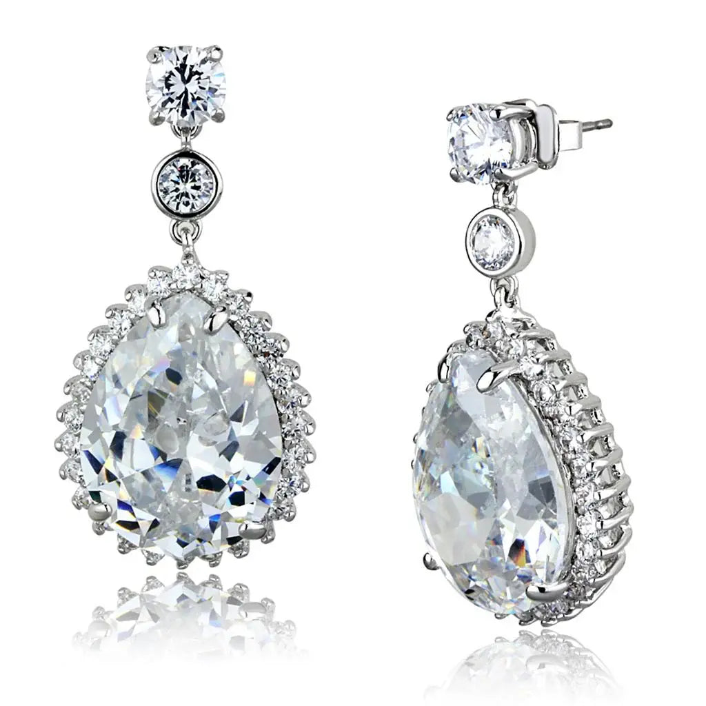 LO3765 - Rhodium Brass Earrings with AAA Grade CZ in Clear - Alamode - Flyclothing LLC