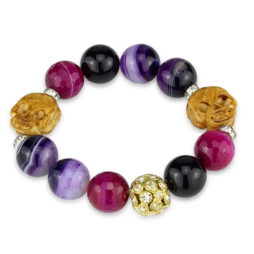 LO3775 - Gold+Rhodium Brass Bracelet with Synthetic Onyx in Multi Color - Alamode - Flyclothing LLC