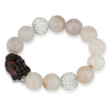 LO3779 - Rhodium Brass Bracelet with Synthetic Onyx in Light Rose - Alamode