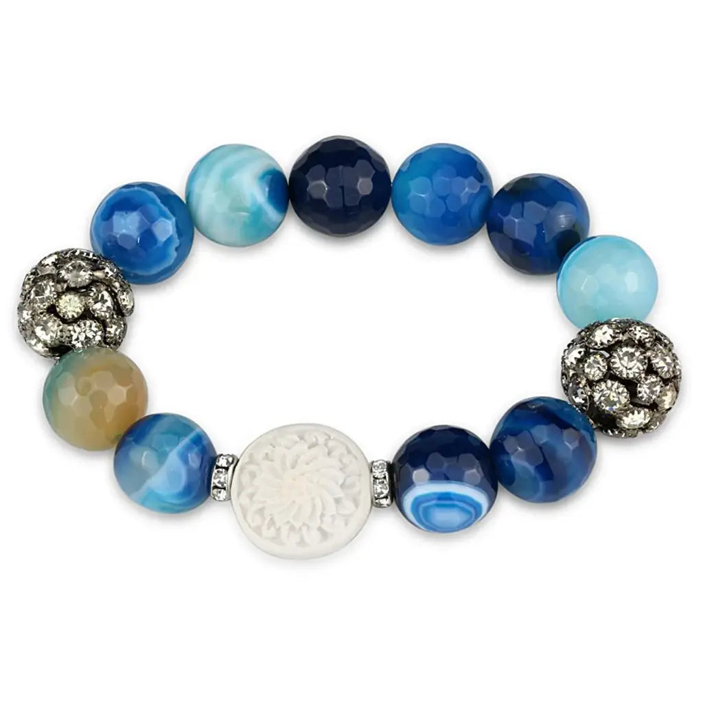 LO3781 - Antique Silver Brass Bracelet with Synthetic Onyx in Multi Color - Alamode - Flyclothing LLC