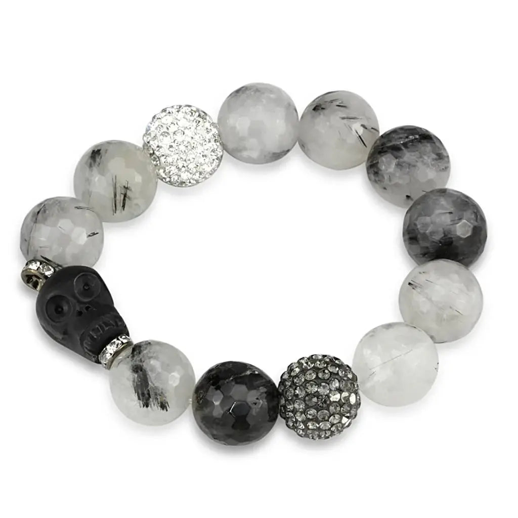 LO3788 - Ruthenium Brass Bracelet with Synthetic Onyx in Multi Color - Alamode - Flyclothing LLC