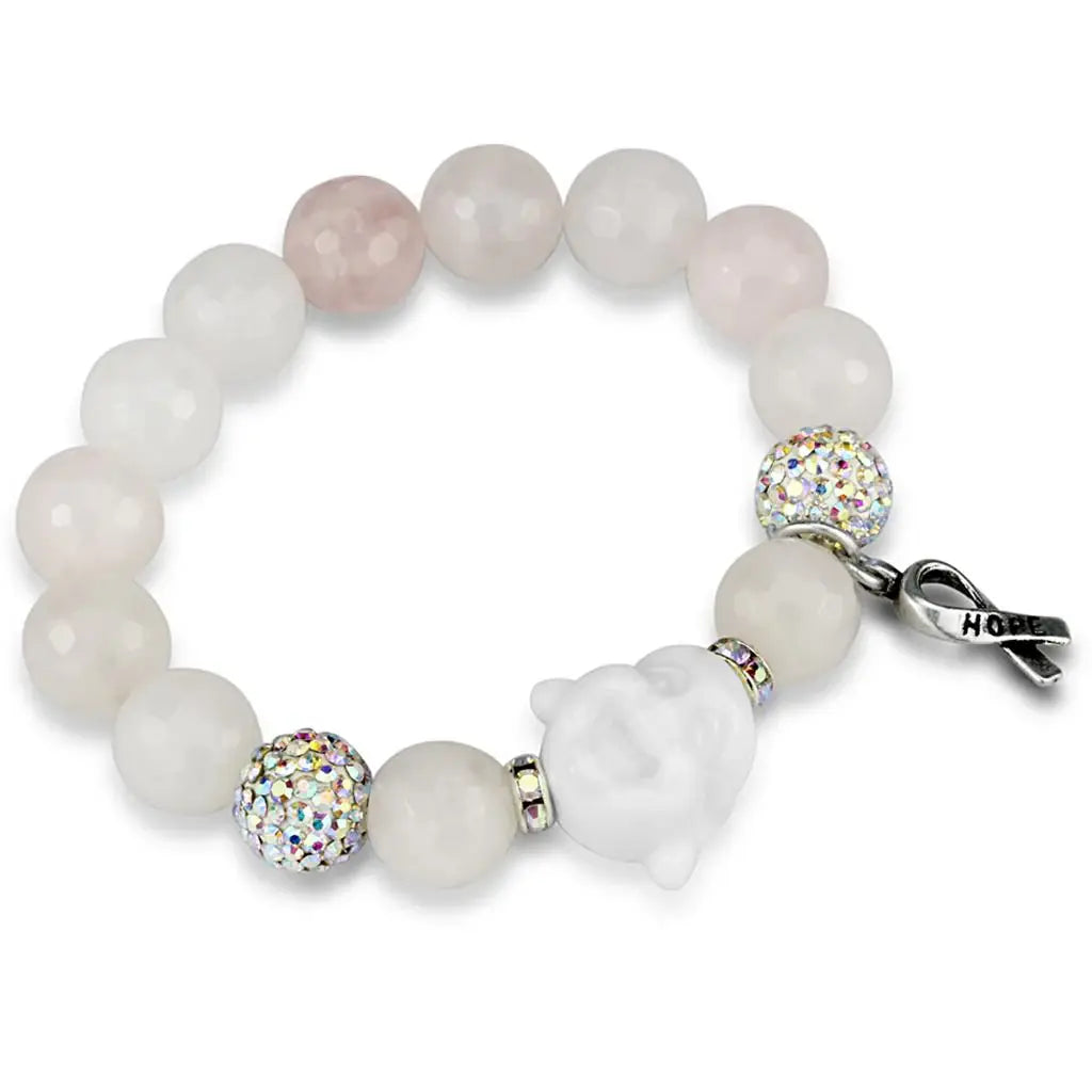 LO3791 - Antique Silver White Metal Bracelet with Synthetic Onyx in Light Rose - Alamode - Flyclothing LLC