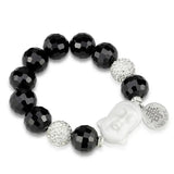 LO3792 - Antique Silver White Metal Bracelet with Synthetic Synthetic Glass in Jet - Alamode - Flyclothing LLC