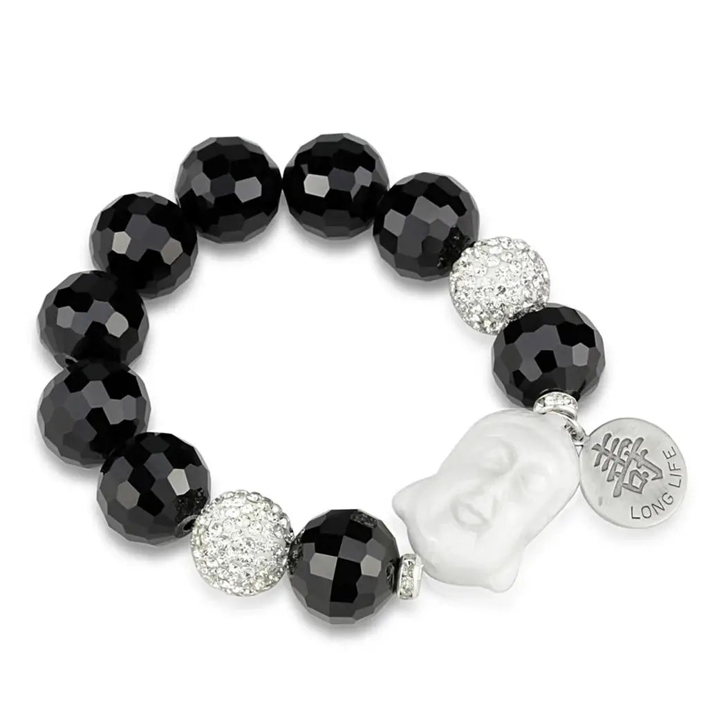 LO3792 - Antique Silver White Metal Bracelet with Synthetic Synthetic Glass in Jet - Alamode - Flyclothing LLC