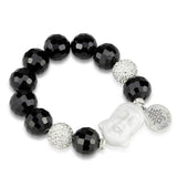 LO3792 - Antique Silver White Metal Bracelet with Synthetic Synthetic Glass in Jet - Alamode