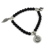 LO3798 - Antique Silver Brass Bracelet with Synthetic Glass Bead in Jet - Alamode - Flyclothing LLC