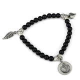 LO3798 - Antique Silver Brass Bracelet with Synthetic Glass Bead in Jet - Alamode