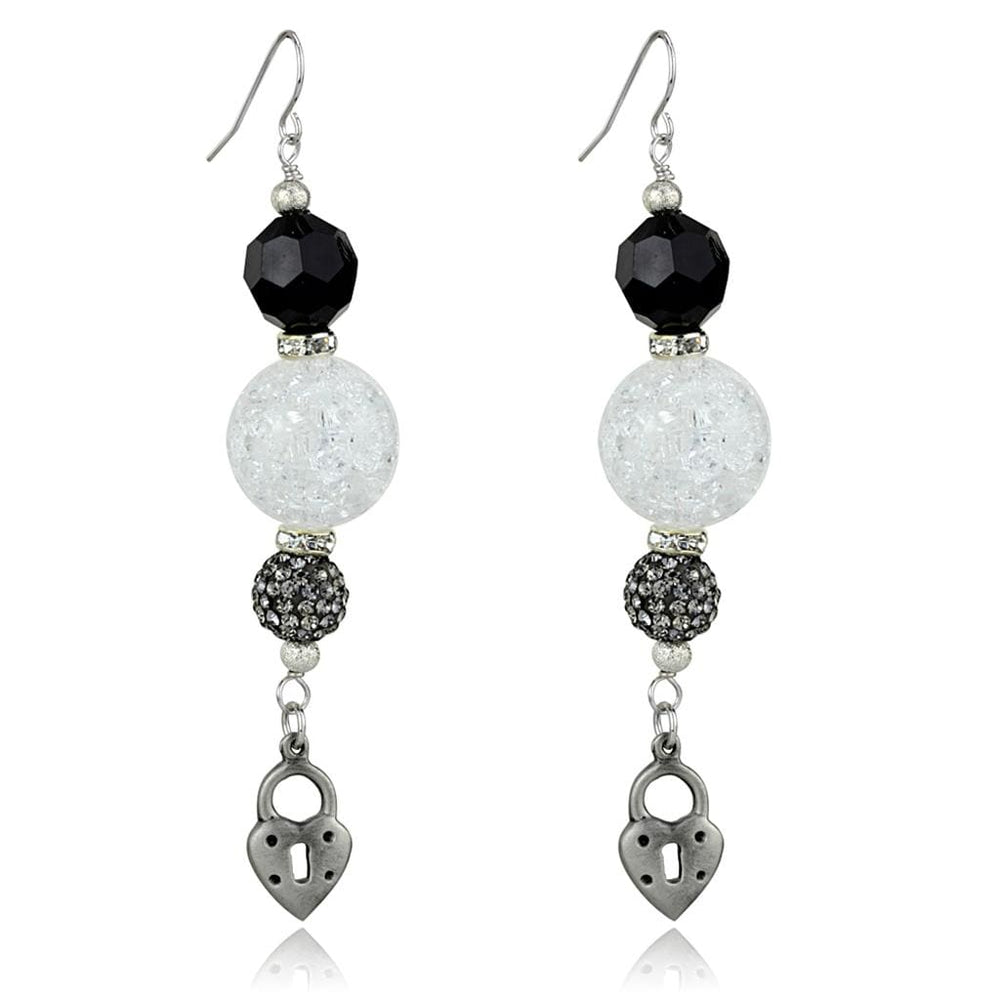 LO3800 - Antique Silver White Metal Earrings with Synthetic Synthetic Glass in Jet - Alamode