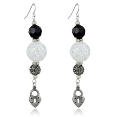 LO3800 - Antique Silver White Metal Earrings with Synthetic Synthetic Glass in Jet