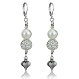 LO3804 - Antique Silver White Metal Earrings with Synthetic Glass Bead in White - Alamode - Flyclothing LLC