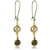 LO3806 - Antique Copper White Metal Earrings with Synthetic Glass Bead in Champagne