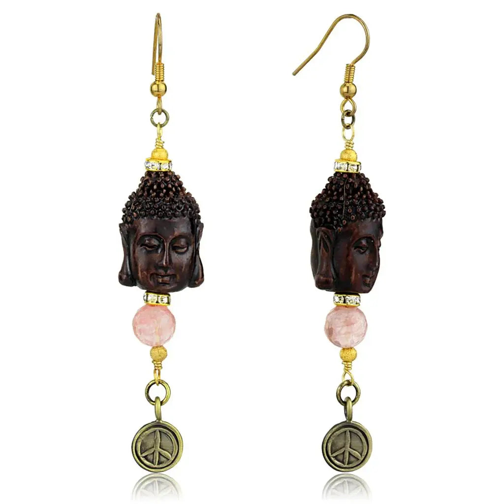 LO3808 - Antique Copper White Metal Earrings with Synthetic Glass Bead in Rose - Alamode - Flyclothing LLC