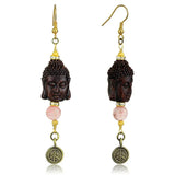 LO3808 - Antique Copper White Metal Earrings with Synthetic Glass Bead in Rose - Alamode - Flyclothing LLC